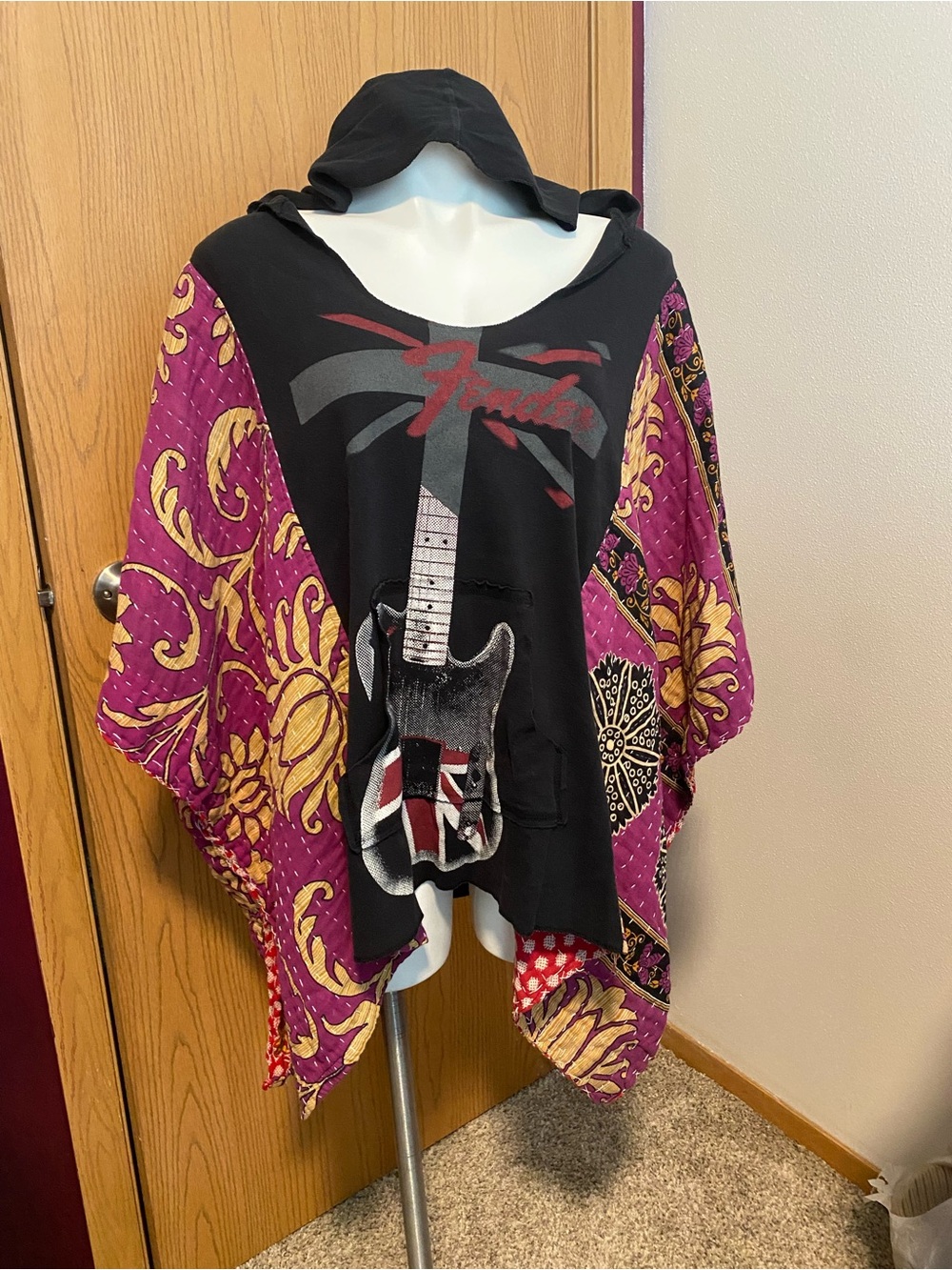 Fender Black Hooded Top with Purple & Gold Patchwork Sleeves